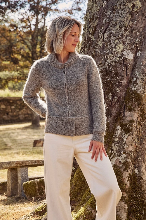 Blouson laine zippé duvet mohair, yack et soie pour femme