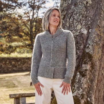 Blouson laine zippé duvet mohair, yack et soie pour femme