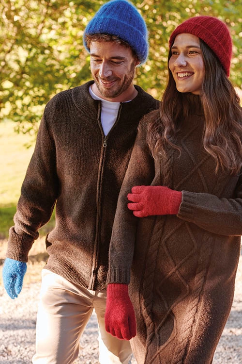 Gants duvet de mohair et soie mixtes