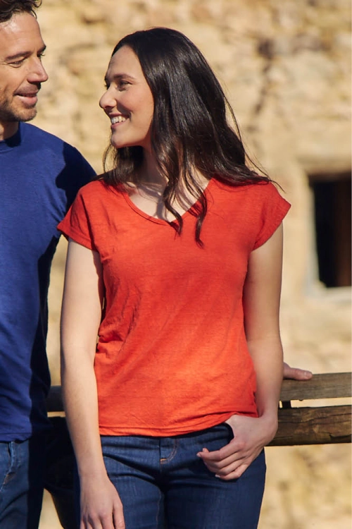 T-shirt col V en lin pour femme 