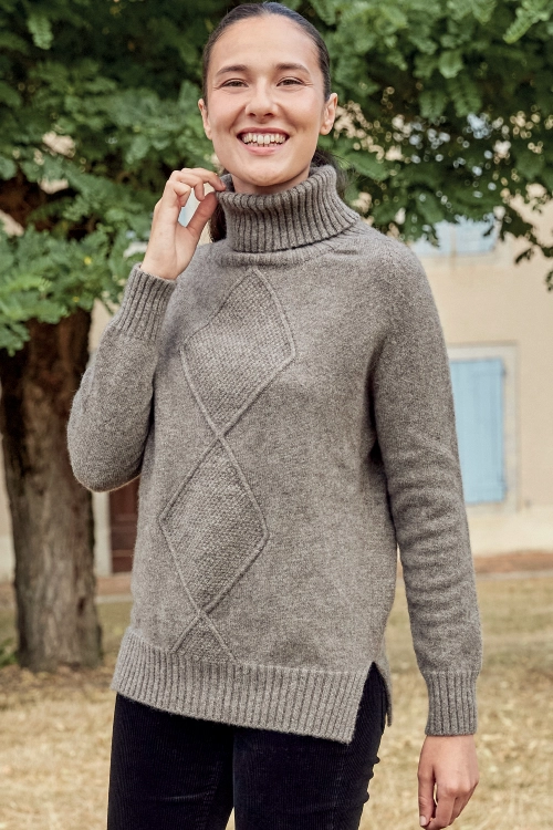 Pull en laine yack col roulé pour femme