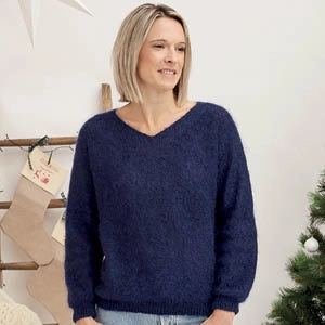 Pull en laine mohair col V pour femme 
