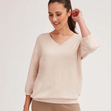 Pull col V coton bio manches 3/4 confort  