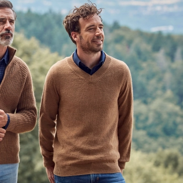 Pull laine chameau col V homme