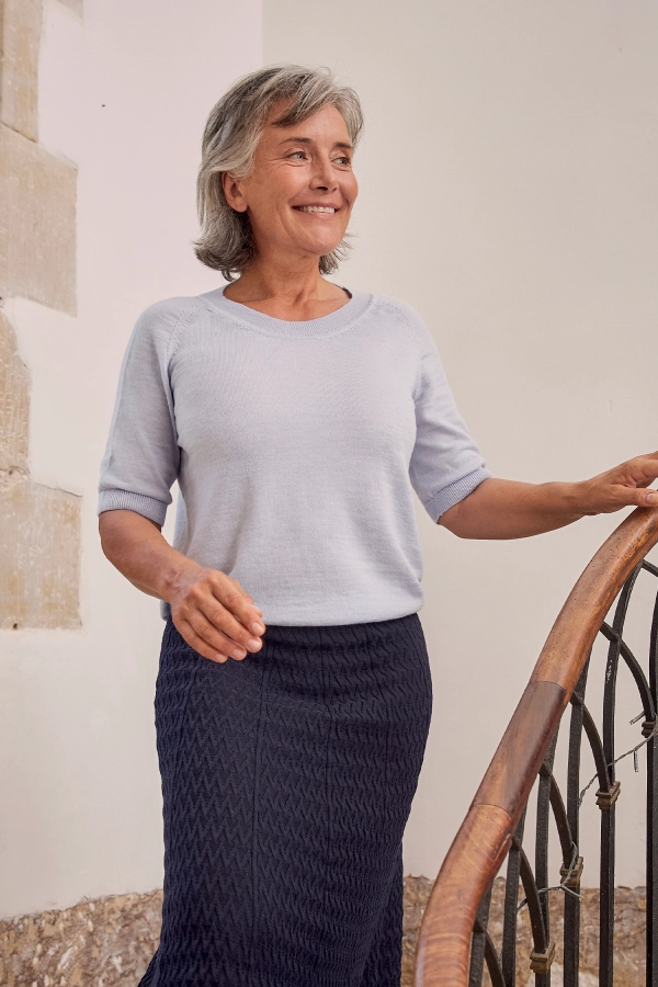 Pull en laine mérinos manches courtes femme