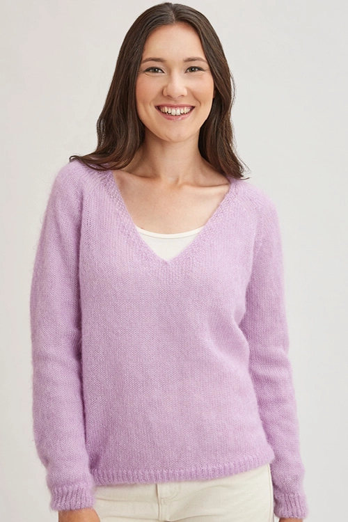 Pull laine col v mohair et soie pour femme 