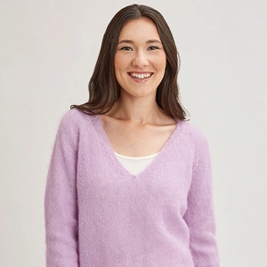 Pull laine col v mohair et soie pour femme 