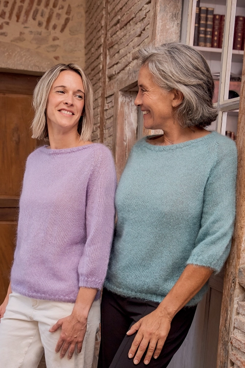 Pull en laine mohair et soie manches 3/4 