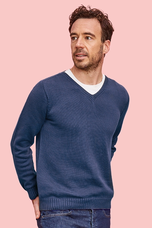 Pull col V coton bio et seacell