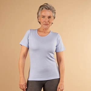 Chemise laine col rond manches courtes Sable