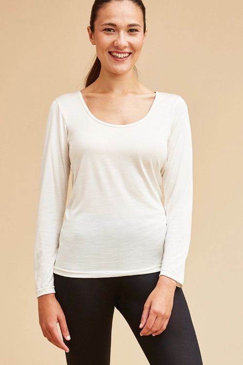 T-shirt soie manches longues col rond pour femme