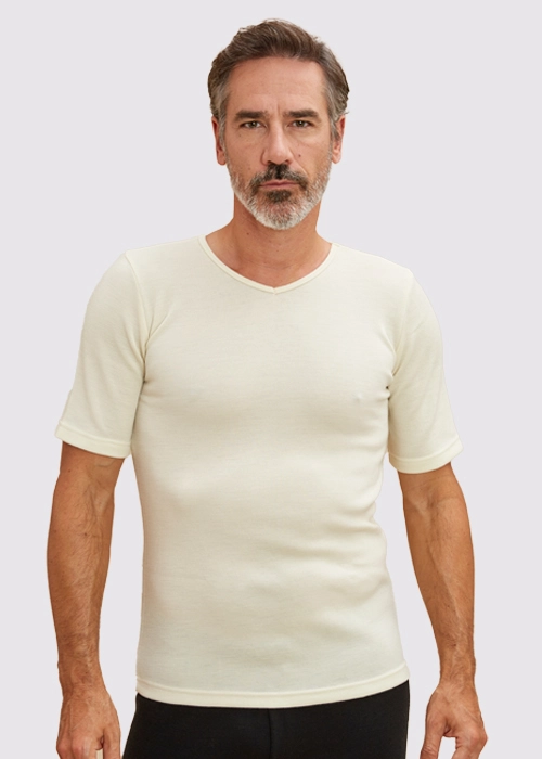 T-shirt laine mérinos col V pour homme